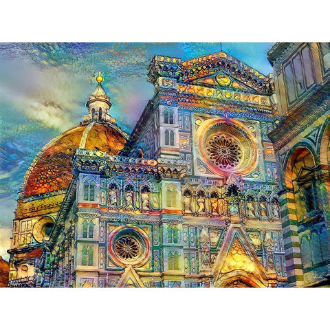 Florence Italy Cathedral of Saint Mary of the Flower Gold Ornate Wood Framed Art Print with Double Matting by Gavidia, Pedro