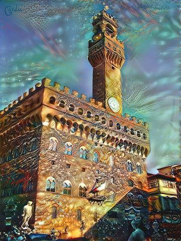 Florence Italy Palazzo Vecchio White Modern Wood Framed Art Print with Double Matting by Gavidia, Pedro