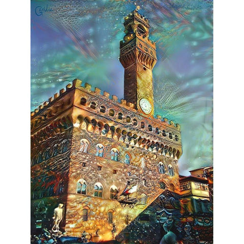 Florence Italy Palazzo Vecchio White Modern Wood Framed Art Print by Gavidia, Pedro