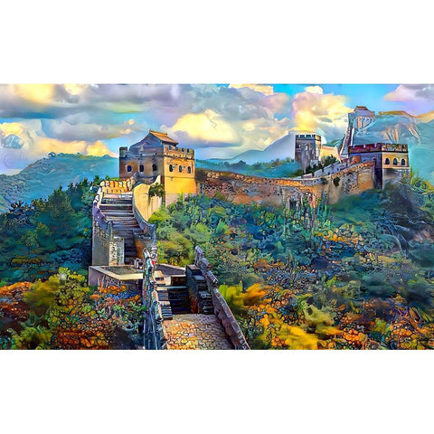 Great Wall of China Gold Ornate Wood Framed Art Print with Double Matting by Gavidia, Pedro