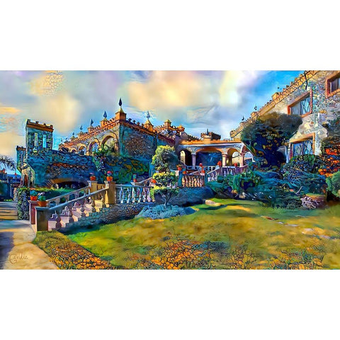 Guanajuato Mexico Castillo de Santa Cecilia staircase Black Modern Wood Framed Art Print with Double Matting by Gavidia, Pedro