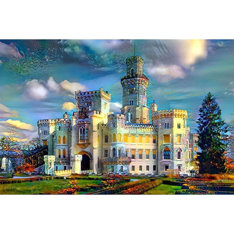 Hluboka nad Vltavou Czech Republic Hluboka Castle White Modern Wood Framed Art Print by Gavidia, Pedro