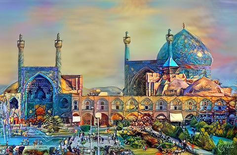 Isfahan Iran Imam Khomeini Mosque White Modern Wood Framed Art Print with Double Matting by Gavidia, Pedro