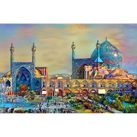 Isfahan Iran Imam Khomeini Mosque White Modern Wood Framed Art Print by Gavidia, Pedro