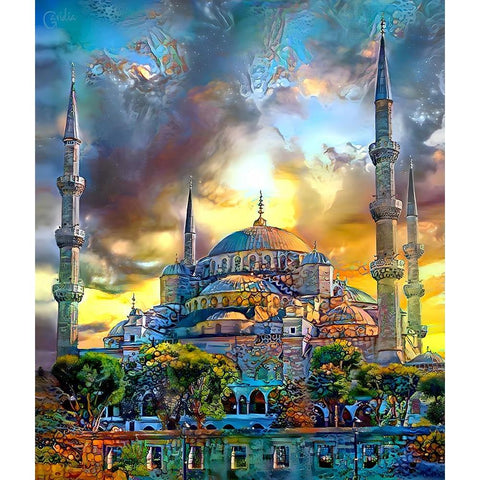 Istanbul Turkey Blue Mosque Gold Ornate Wood Framed Art Print with Double Matting by Gavidia, Pedro