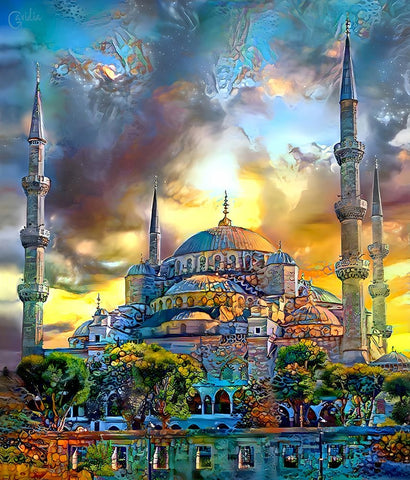 Istanbul Turkey Blue Mosque White Modern Wood Framed Art Print with Double Matting by Gavidia, Pedro