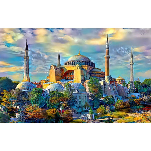 Istanbul Turkey Hagia Sophia Black Modern Wood Framed Art Print with Double Matting by Gavidia, Pedro