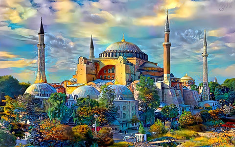 Istanbul Turkey Hagia Sophia White Modern Wood Framed Art Print with Double Matting by Gavidia, Pedro