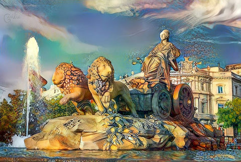 Madrid Spain Cibeles Fountain White Modern Wood Framed Art Print with Double Matting by Gavidia, Pedro