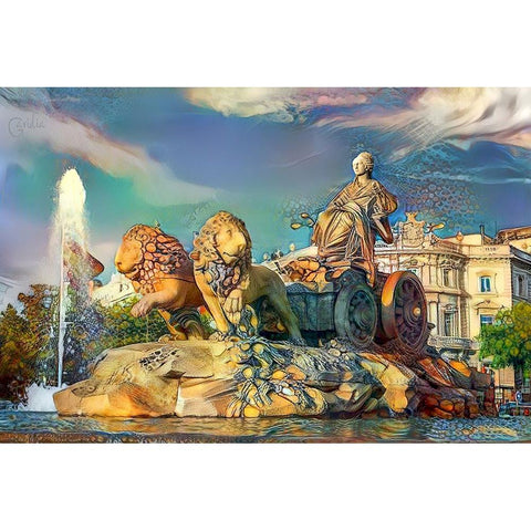 Madrid Spain Cibeles Fountain Black Modern Wood Framed Art Print with Double Matting by Gavidia, Pedro