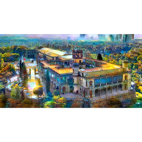 Mexico City Chapultepec Castle Black Modern Wood Framed Art Print with Double Matting by Gavidia, Pedro