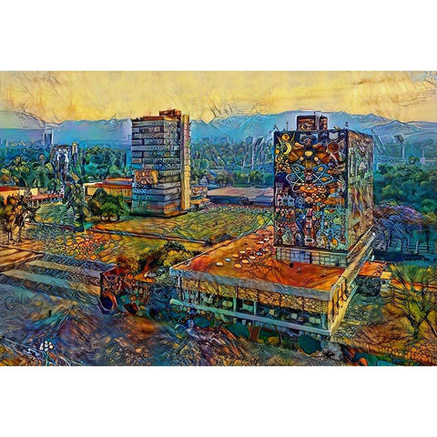 Mexico City Ciudad Universitaria University City Black Modern Wood Framed Art Print with Double Matting by Gavidia, Pedro