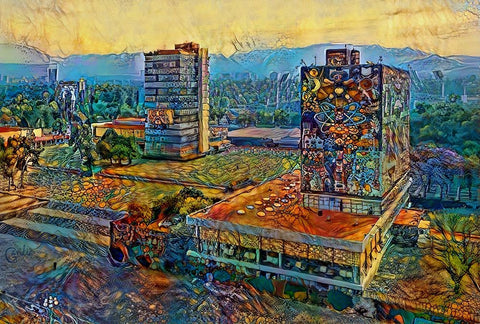 Mexico City Ciudad Universitaria University City Black Ornate Wood Framed Art Print with Double Matting by Gavidia, Pedro