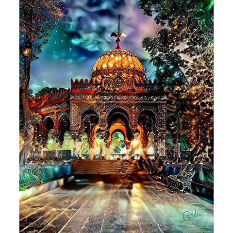 Mexico City Kiosk in the Alameda de Santa MariÌa la Ribera Gold Ornate Wood Framed Art Print with Double Matting by Gavidia, Pedro