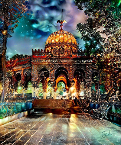 Mexico City Kiosk in the Alameda de Santa MariÌa la Ribera Black Ornate Wood Framed Art Print with Double Matting by Gavidia, Pedro