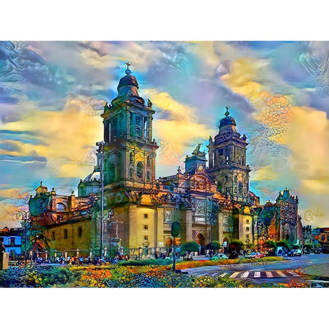 Mexico City Metropolitan Cathedral Black Modern Wood Framed Art Print with Double Matting by Gavidia, Pedro