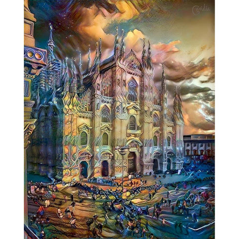 Milan Italy Domm Cathedral Black Modern Wood Framed Art Print with Double Matting by Gavidia, Pedro