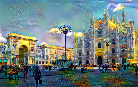 Milan Italy Piazza del Duomo White Modern Wood Framed Art Print with Double Matting by Gavidia, Pedro