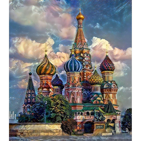 Moscow Russia Cathedral of Vasily the Blessed Saint Basil White Modern Wood Framed Art Print by Gavidia, Pedro