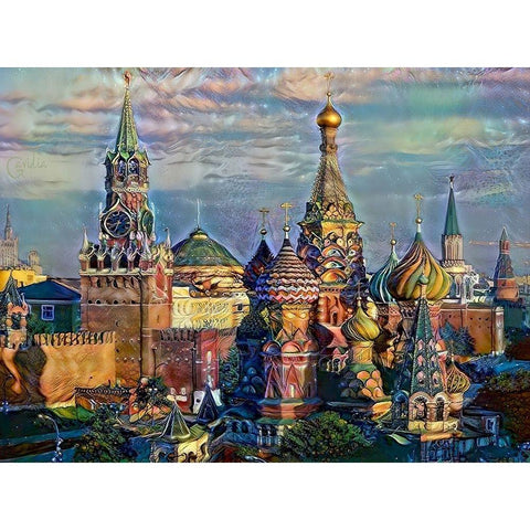 Moscow Russia domes and peaks White Modern Wood Framed Art Print by Gavidia, Pedro