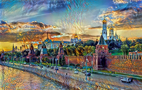 Moscow Russia Kremlin Wall White Modern Wood Framed Art Print with Double Matting by Gavidia, Pedro