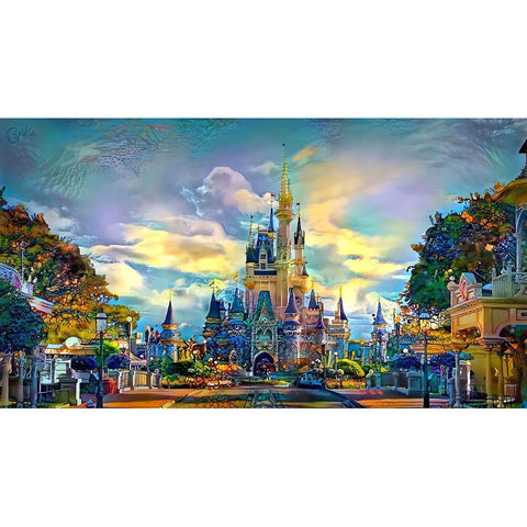 Orlando Florida United States Walt Disney World Castle White Modern Wood Framed Art Print by Gavidia, Pedro