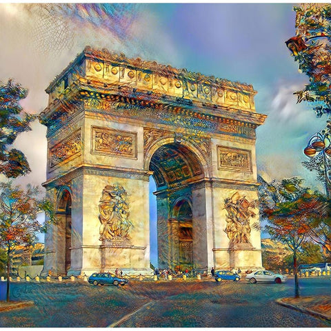 Paris France Arc de Triomphe Gold Ornate Wood Framed Art Print with Double Matting by Gavidia, Pedro