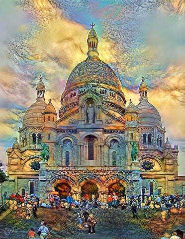 Paris France Basilica of the Sacred Heart Sacre Coeur Ver2 White Modern Wood Framed Art Print with Double Matting by Gavidia, Pedro