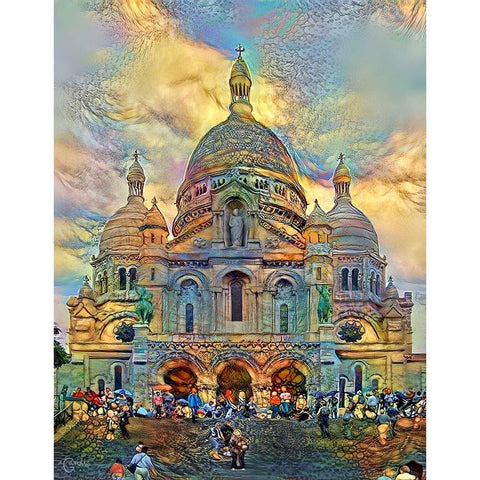 Paris France Basilica of the Sacred Heart Sacre Coeur Ver2 Gold Ornate Wood Framed Art Print with Double Matting by Gavidia, Pedro