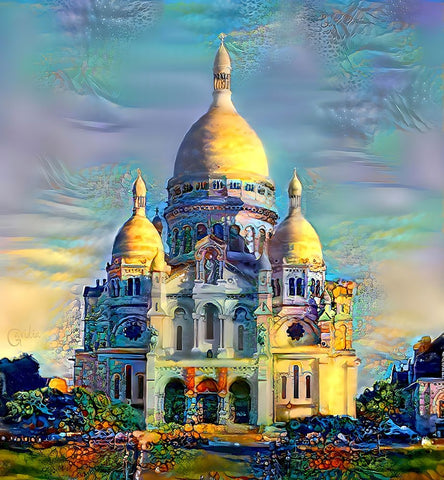 Paris France Basilica of the Sacred Heart Sacre Coeur White Modern Wood Framed Art Print with Double Matting by Gavidia, Pedro