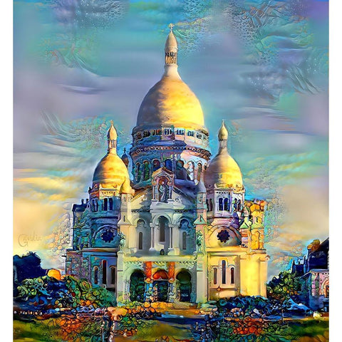 Paris France Basilica of the Sacred Heart Sacre Coeur Black Modern Wood Framed Art Print with Double Matting by Gavidia, Pedro