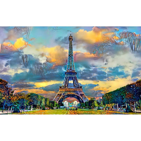 Paris France Eiffel Tower from Champ de Mars White Modern Wood Framed Art Print by Gavidia, Pedro