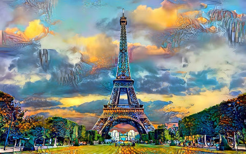 Paris France Eiffel Tower from Champ de Mars White Modern Wood Framed Art Print with Double Matting by Gavidia, Pedro