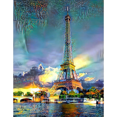 Paris France Eiffel Tower Gold Ornate Wood Framed Art Print with Double Matting by Gavidia, Pedro