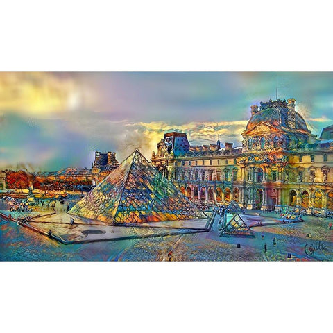 Paris France Louvre Museum Black Modern Wood Framed Art Print with Double Matting by Gavidia, Pedro