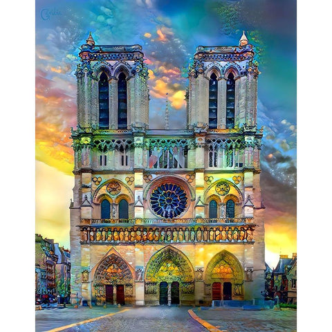 Paris France Notre Dame Cathedral Black Modern Wood Framed Art Print with Double Matting by Gavidia, Pedro