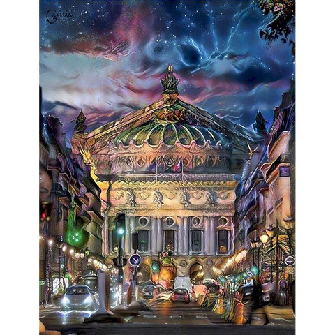 Paris France Opera Garnier at dusk Black Modern Wood Framed Art Print with Double Matting by Gavidia, Pedro