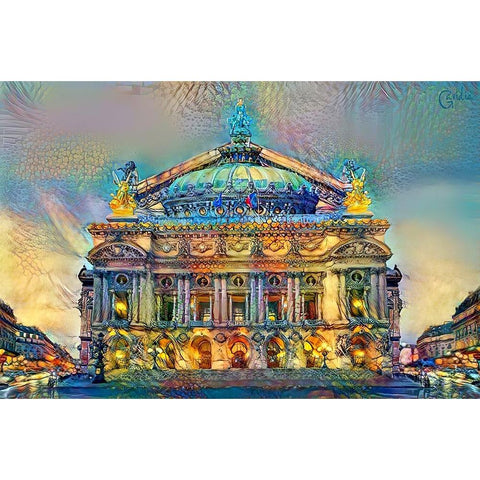 Paris France Opera Garnier White Modern Wood Framed Art Print by Gavidia, Pedro