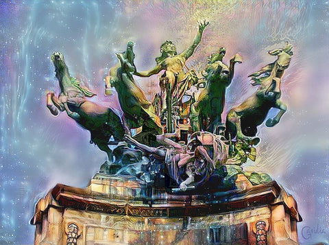 Paris France Quadriga at Grand Palais Black Ornate Wood Framed Art Print with Double Matting by Gavidia, Pedro
