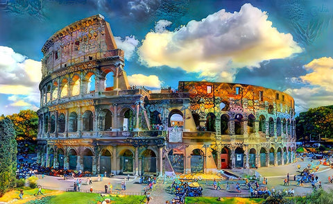 Rome Italy Colosseum Ver1 White Modern Wood Framed Art Print with Double Matting by Gavidia, Pedro