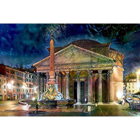 Rome Italy Pantheon Black Modern Wood Framed Art Print with Double Matting by Gavidia, Pedro