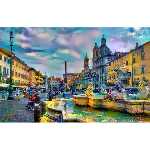 Rome Italy Piazza Navona Gold Ornate Wood Framed Art Print with Double Matting by Gavidia, Pedro