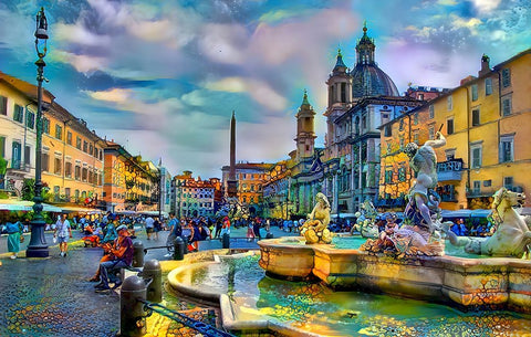 Rome Italy Piazza Navona White Modern Wood Framed Art Print with Double Matting by Gavidia, Pedro