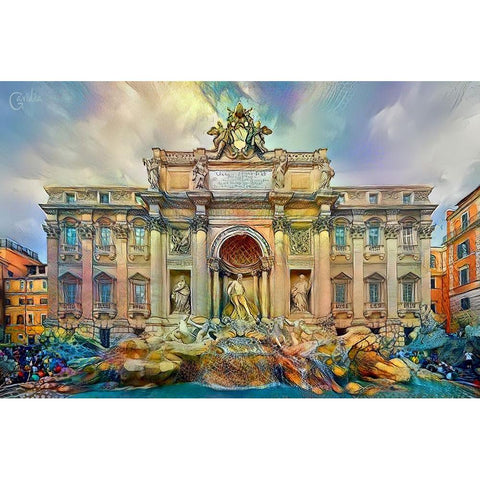 Rome Italy Trevi Fountain Black Modern Wood Framed Art Print with Double Matting by Gavidia, Pedro