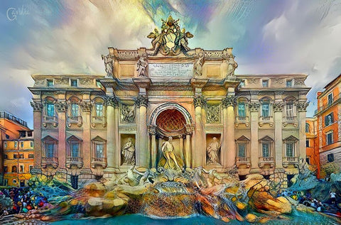 Rome Italy Trevi Fountain White Modern Wood Framed Art Print with Double Matting by Gavidia, Pedro