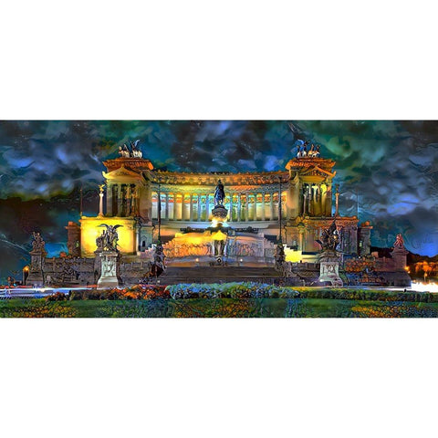 Rome Italy Victor Emmanuel II National Monument at night White Modern Wood Framed Art Print by Gavidia, Pedro