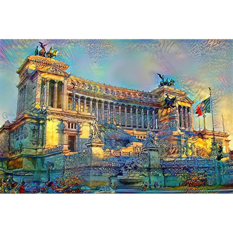 Rome Italy Victor Emmanuel II National Monument Gold Ornate Wood Framed Art Print with Double Matting by Gavidia, Pedro