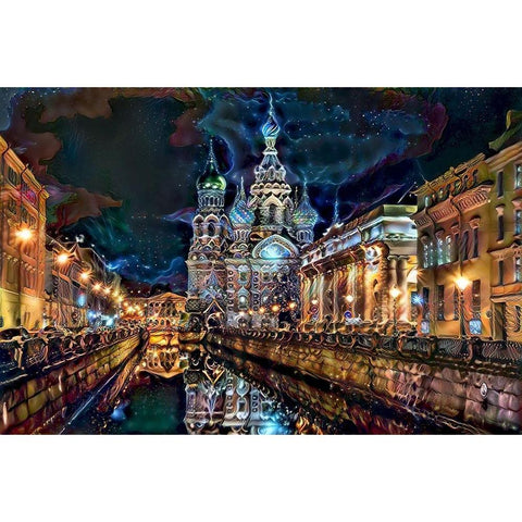 Saint Petersburg Russia Church of the Savior on Spilled Blood at night Black Modern Wood Framed Art Print with Double Matting by Gavidia, Pedro
