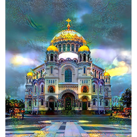 Saint Petersburg Russia Naval cathedral of Saint Nicholas in Kronstadt Gold Ornate Wood Framed Art Print with Double Matting by Gavidia, Pedro