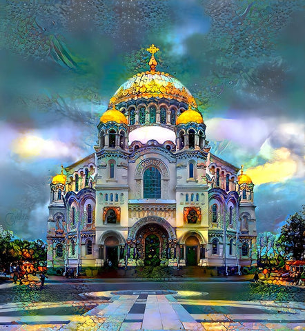 Saint Petersburg Russia Naval cathedral of Saint Nicholas in Kronstadt Black Ornate Wood Framed Art Print with Double Matting by Gavidia, Pedro